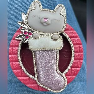 Cute Cat in Stocking - Pink and Silver